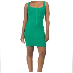 House of Harlow Green Ribbed Bodycon Fitted Dress - Medium